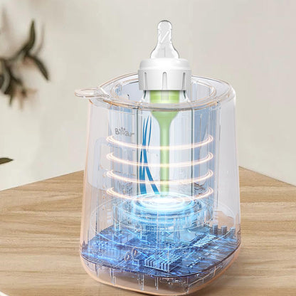 Technical view of Bear Baby Bottle Warmer showing even water bath heating with circular orange thermal rings.