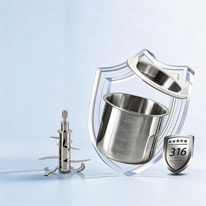 316L stainless steel bowl and blade of the Bear NutriEase Baby Food Maker highlighting food-grade safety.