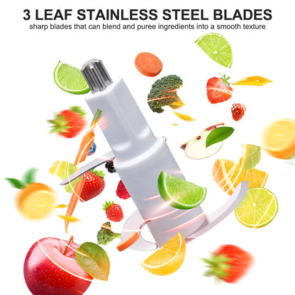 Close-up of Bear Baby Food Processor 3-leaf stainless steel blades blending fresh ingredients.