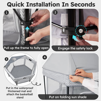 Bear Foldable Baby Playpen with UPF50+ Canopy