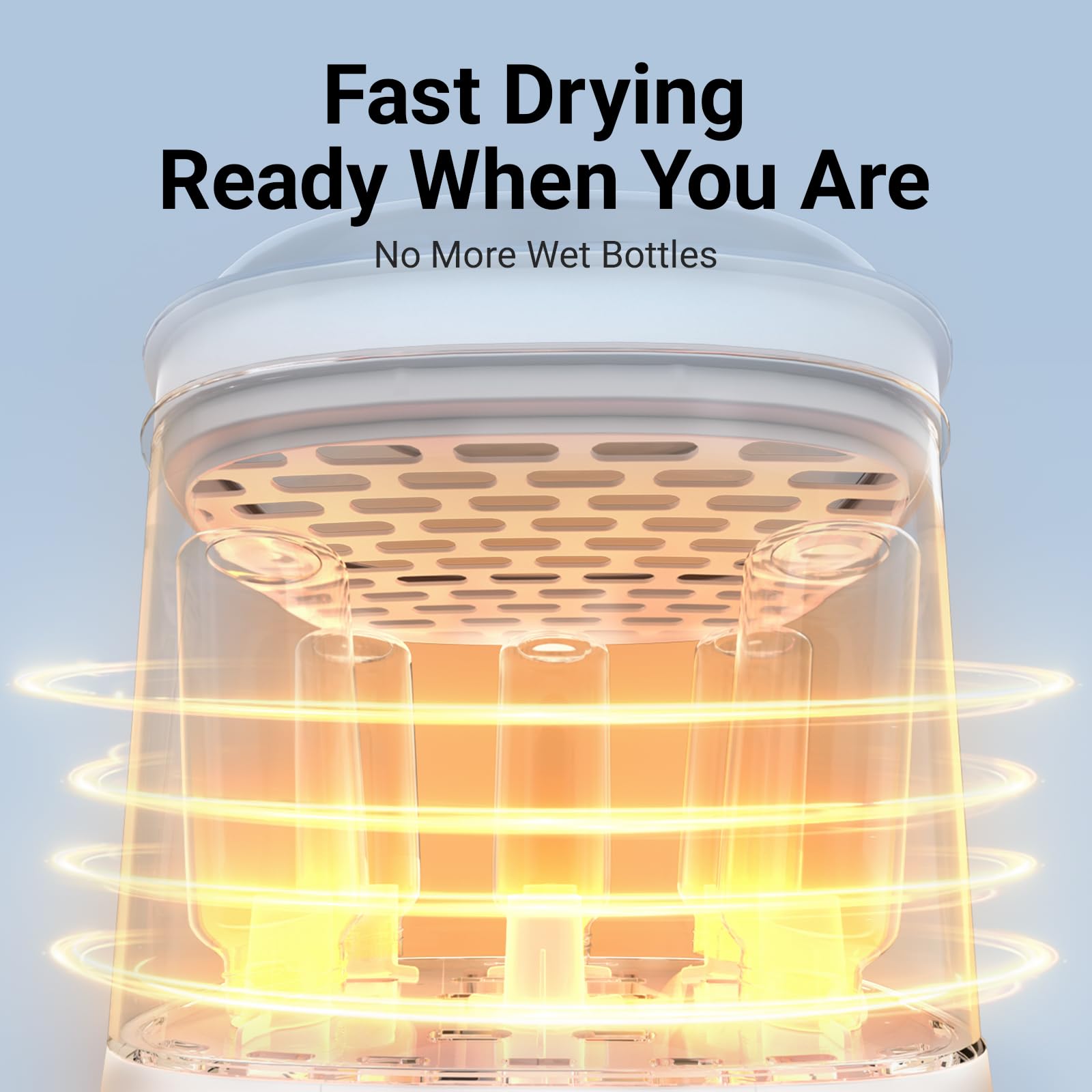 Internal view of Bear 2-Tier Steam Sterilizer and Dryer with glowing thermal rings illustrating fast drying technology.