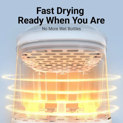 Internal view of Bear 2-Tier Steam Sterilizer and Dryer with glowing thermal rings illustrating fast drying technology.