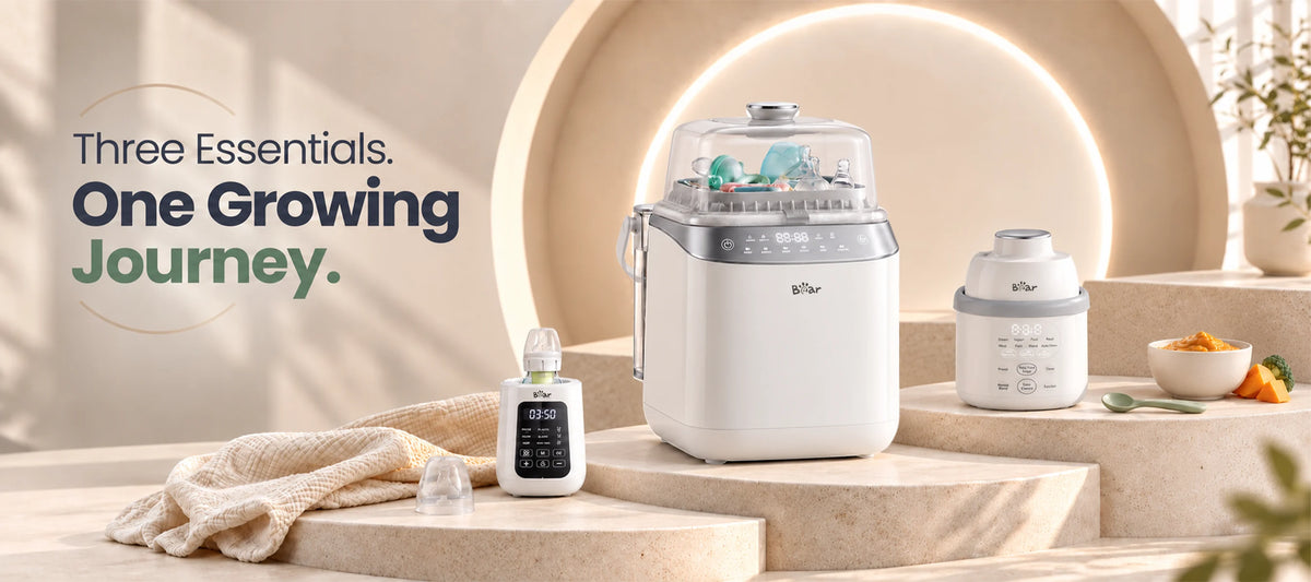 BEAR First Feeds to First Bites Gift Bundle with bottle washer, bottle warmer and baby food maker for a growing feeding routine.
