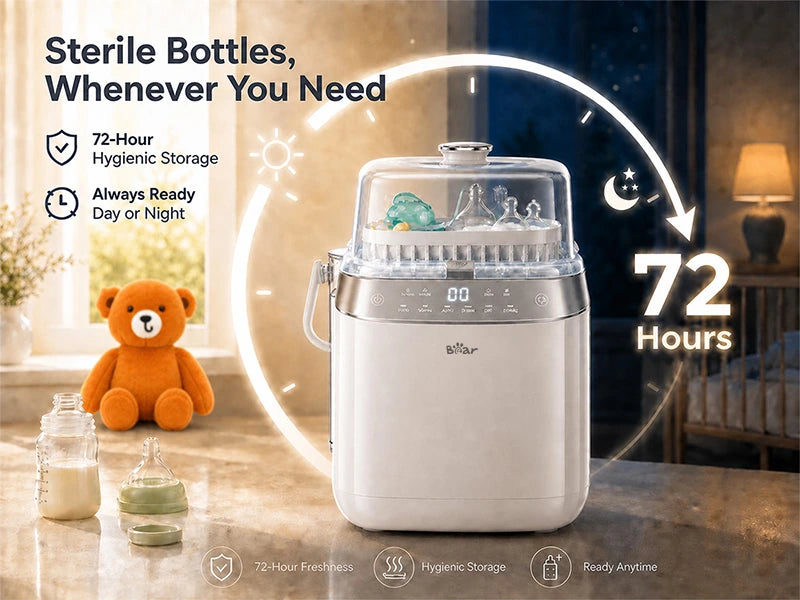 Bear 2 Layers Bottle Sterilizer and Dryer for All Bottles & Accessories with 72-hour hygienic bottle storage.