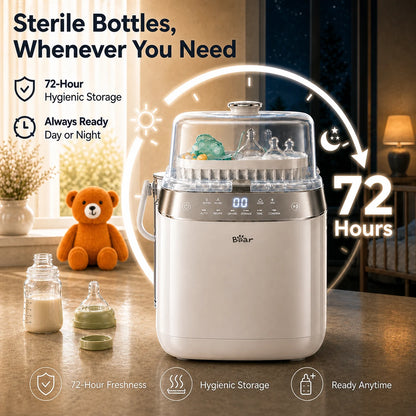 Bear Bottle Washer Pro with 72-hour hygienic storage for clean baby bottles and accessories.